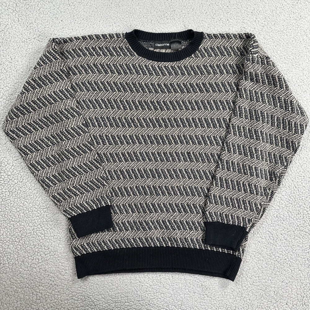 VTG‎ 90s Claiborne Sweater Men Large Multicolor Grandpa Cotton Acrylic USA Made